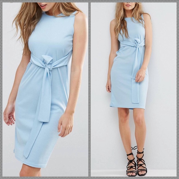 blue wrap dress midi